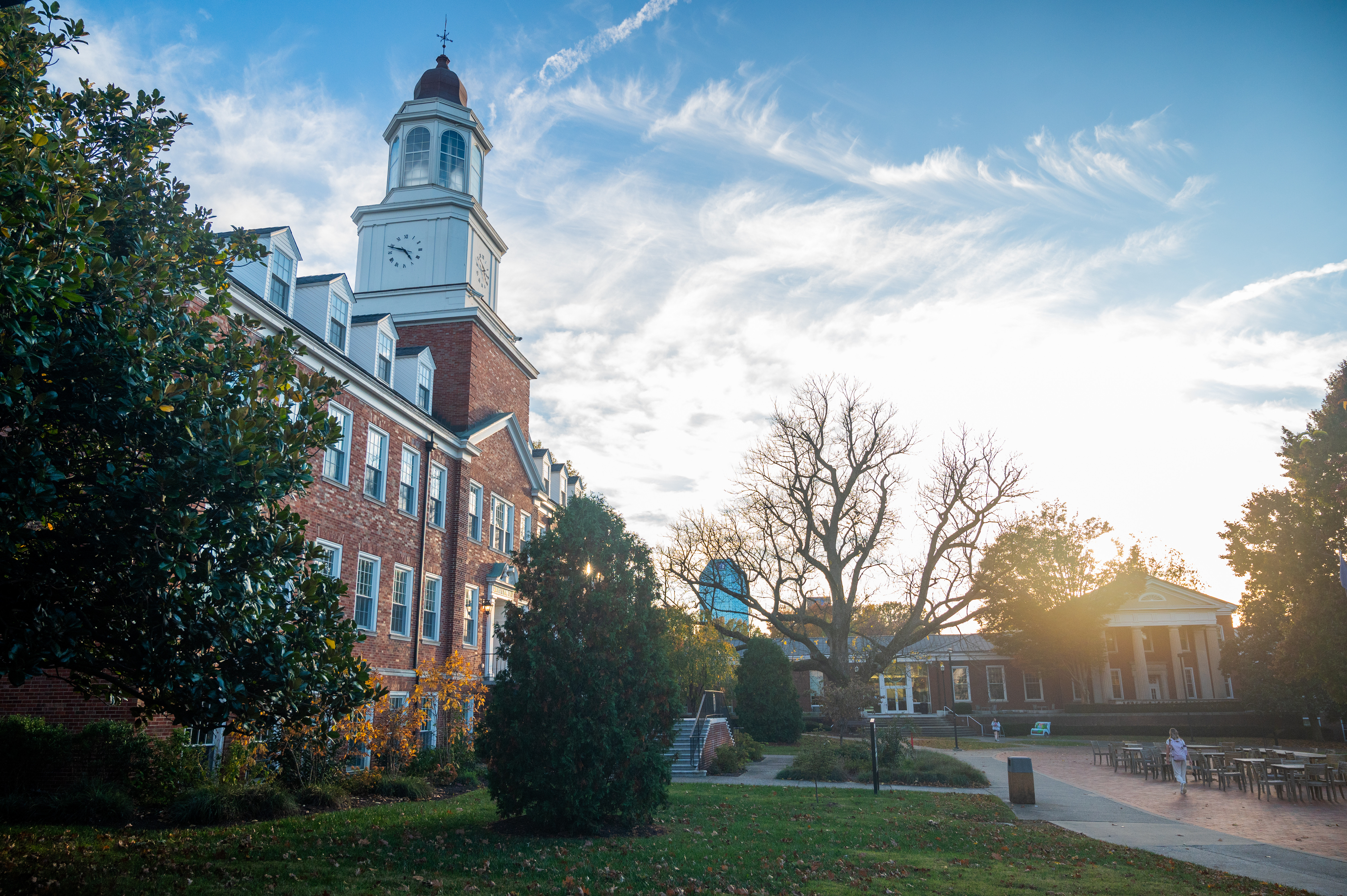 Carpenter Academic Center and the library on an Autumn Day. 